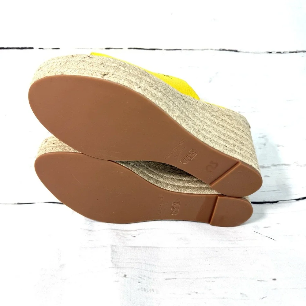 Kate Spade Shoes Women's 7.5 Yellow Wedge Espadrille Sandals Leather Platform